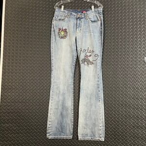 Western Denim Bank Jeans Womens 31 Embellished Rhinestone‎ Rodeo Flare Boot Cut